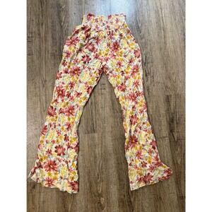 Billabong Floral Wide Leg Pants Multicolor Smocked Waist Boho Beach Size M